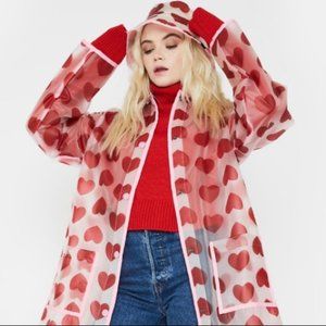Lazy Oaf See Through Heart Mac Translucent Rain Jacket Oversize Large